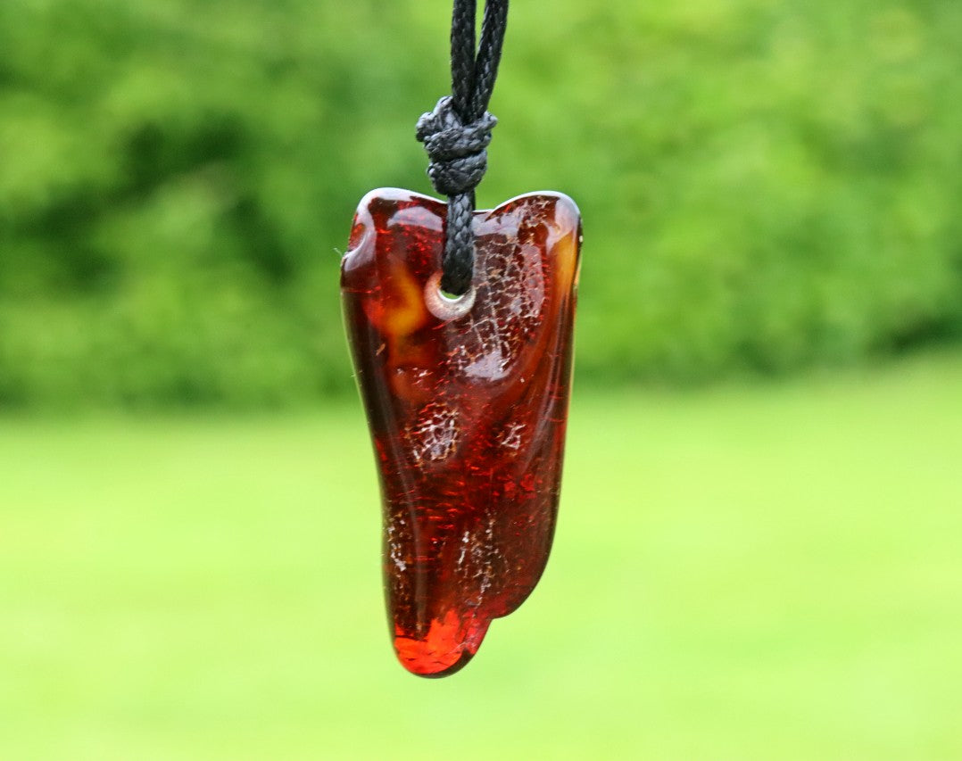 Natural Baltic Red Amber Amulet Pendant