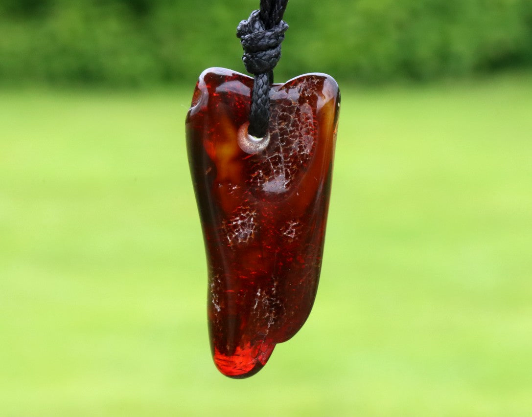 Natural Baltic Red Amber Amulet Pendant