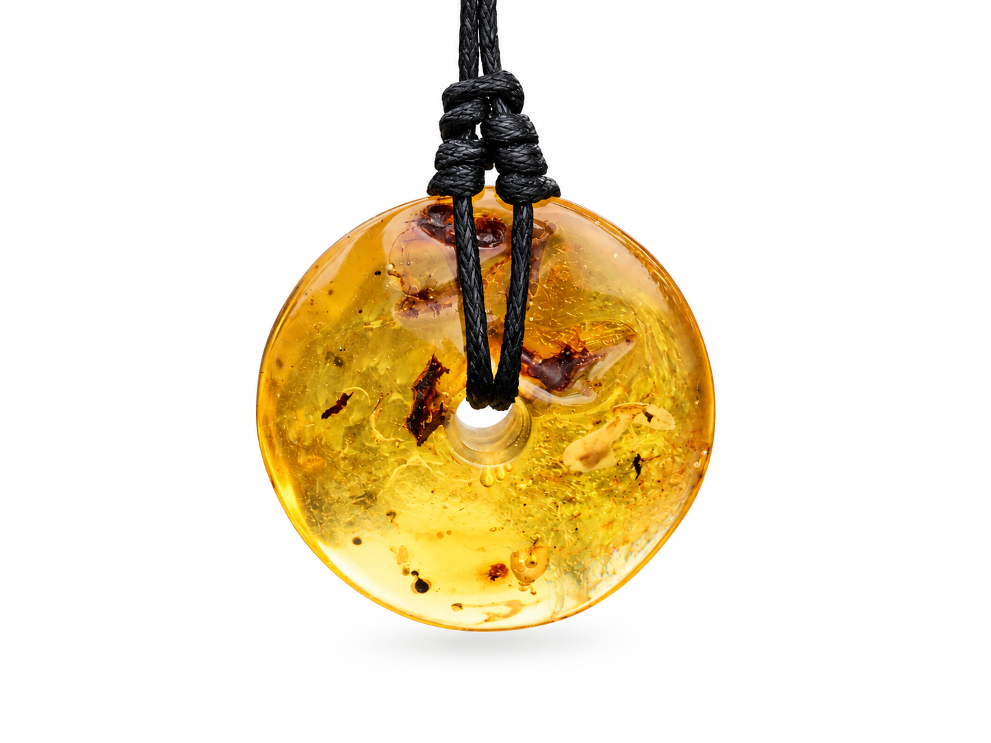 Large Natural Baltic Amber Donut Amulet Pendant with Insect Inclusion