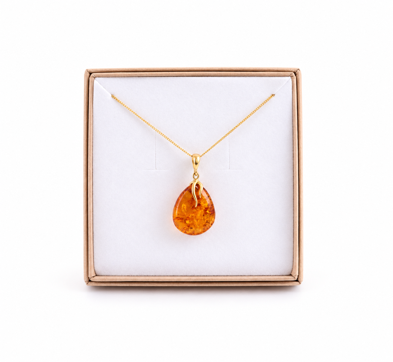 Radiant Baltic Amber Teardrop Pendant on Gold-Plated Silver Christmas Gift