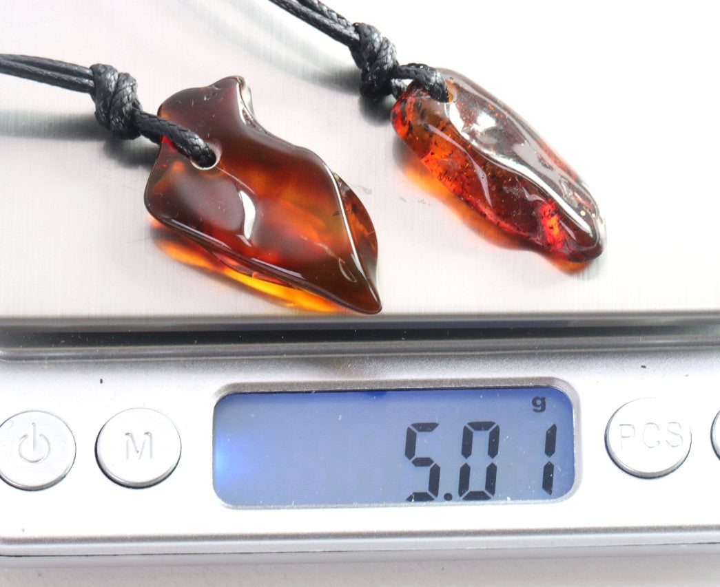 Set of 2 Polished Baltic Amber Amulet Pendants