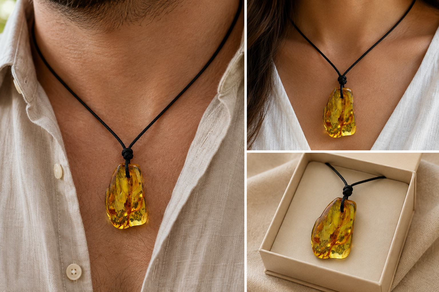 Amulet Necklace - Handmade Natural Baltic Amber Amulet Pendant