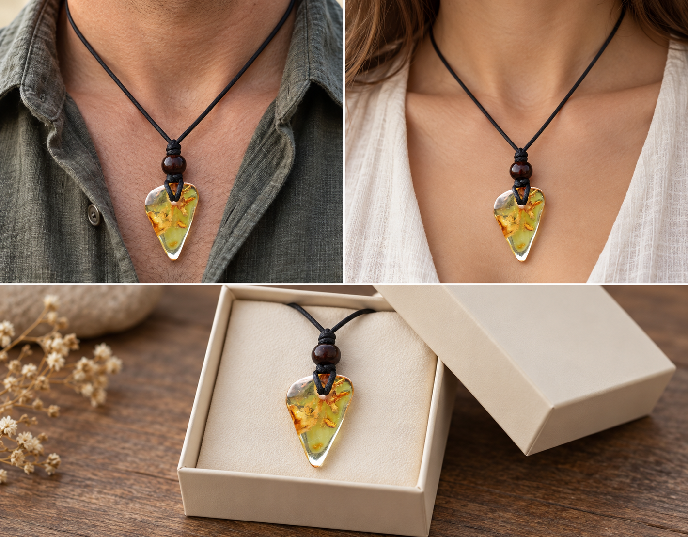 Unique Baltic Amber Amulet with Wooden Bead
