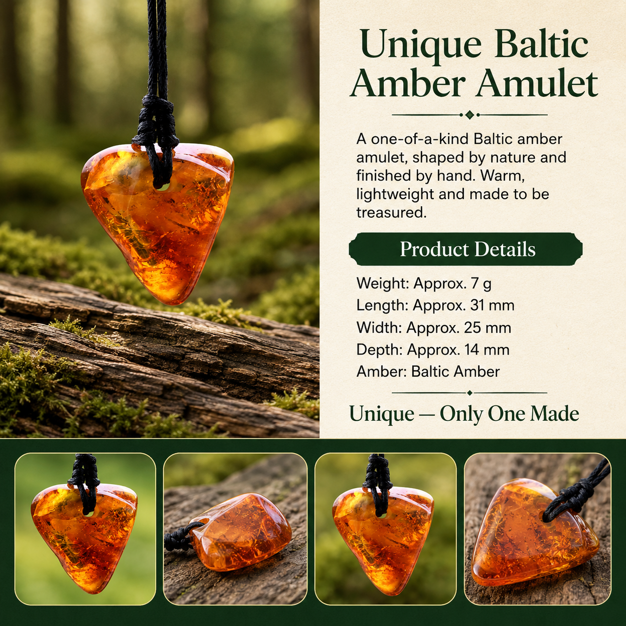 Natural Baltic Amber Amulet Pendant