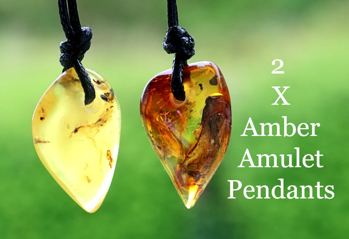 2 Amber Amulet Pendants