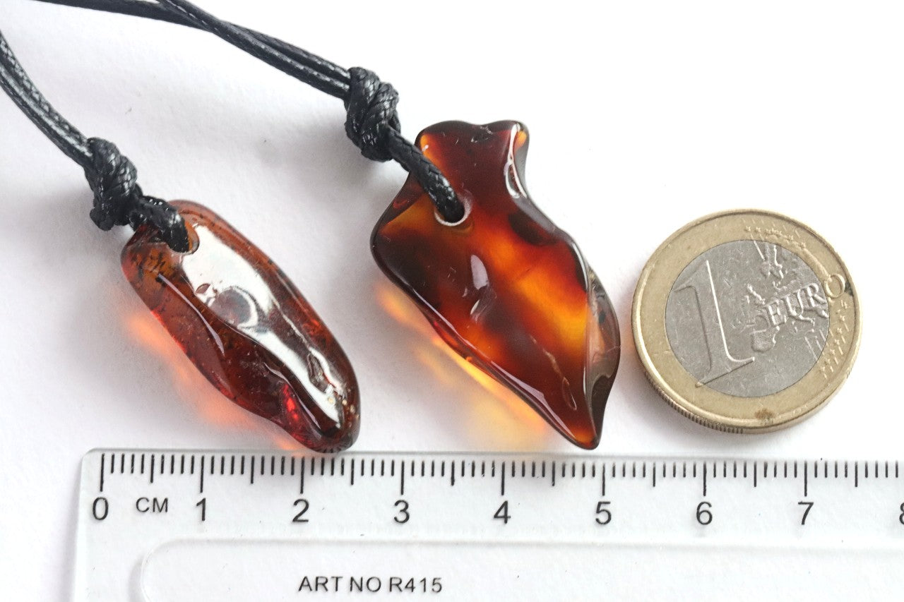 Set of 2 Polished Baltic Amber Amulet Pendants