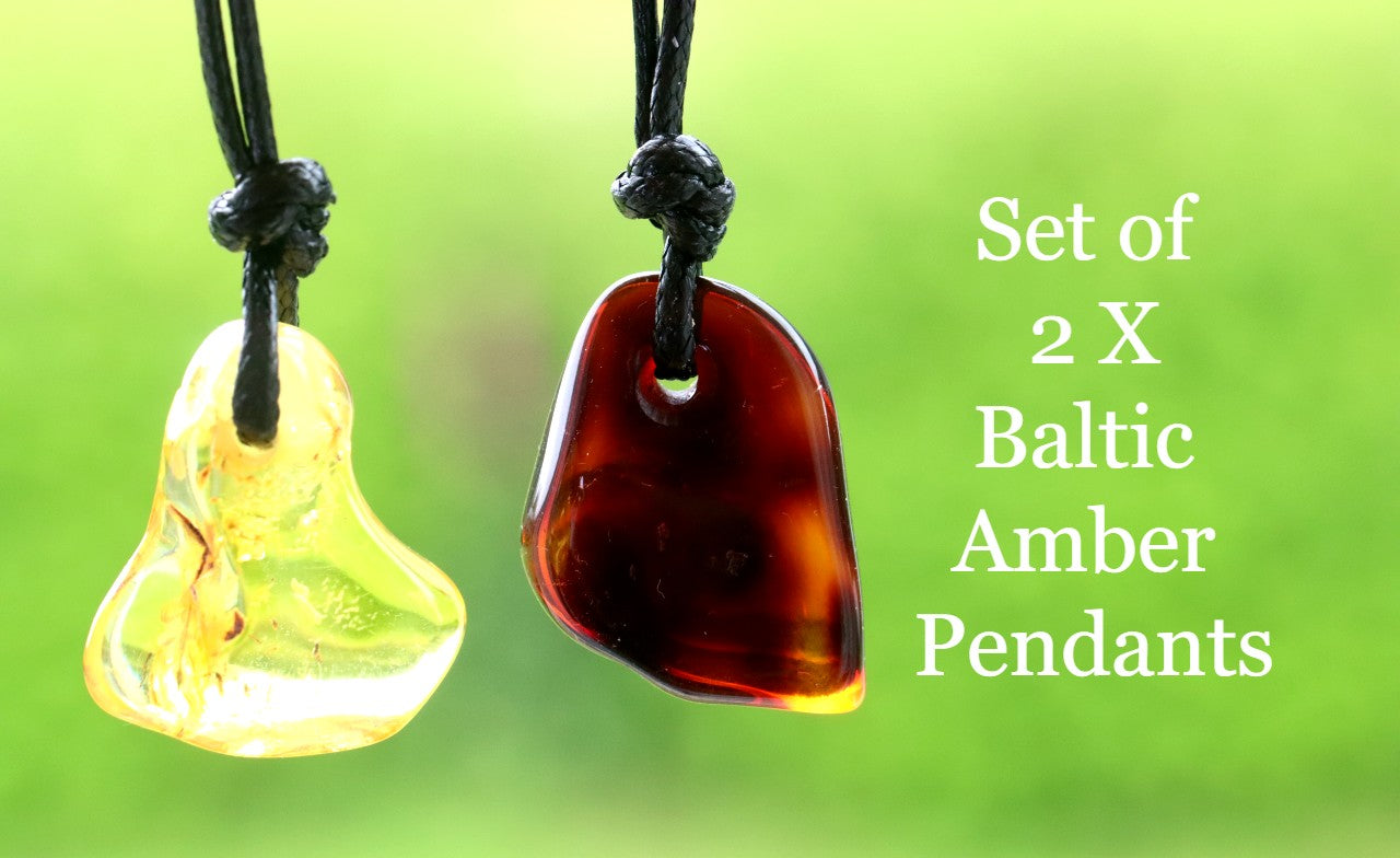 Amber Amulet Gift Pair – Set of 2 Baltic Amber Pendants