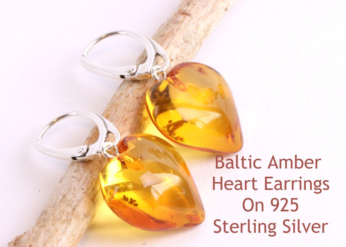 Gemstone Heart Amber Earrings.