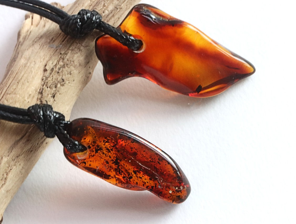 Set of 2 Polished Baltic Amber Amulet Pendants