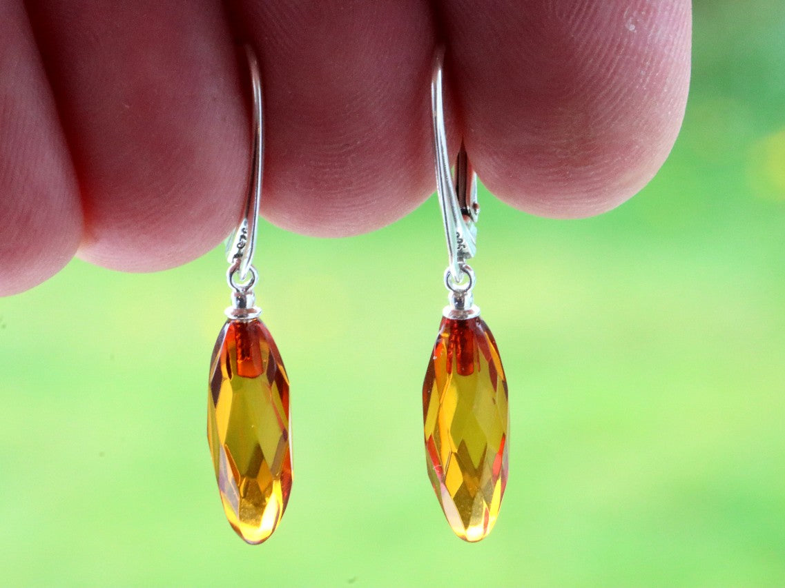 Dainty Faceted Teardrop Amber Earrings