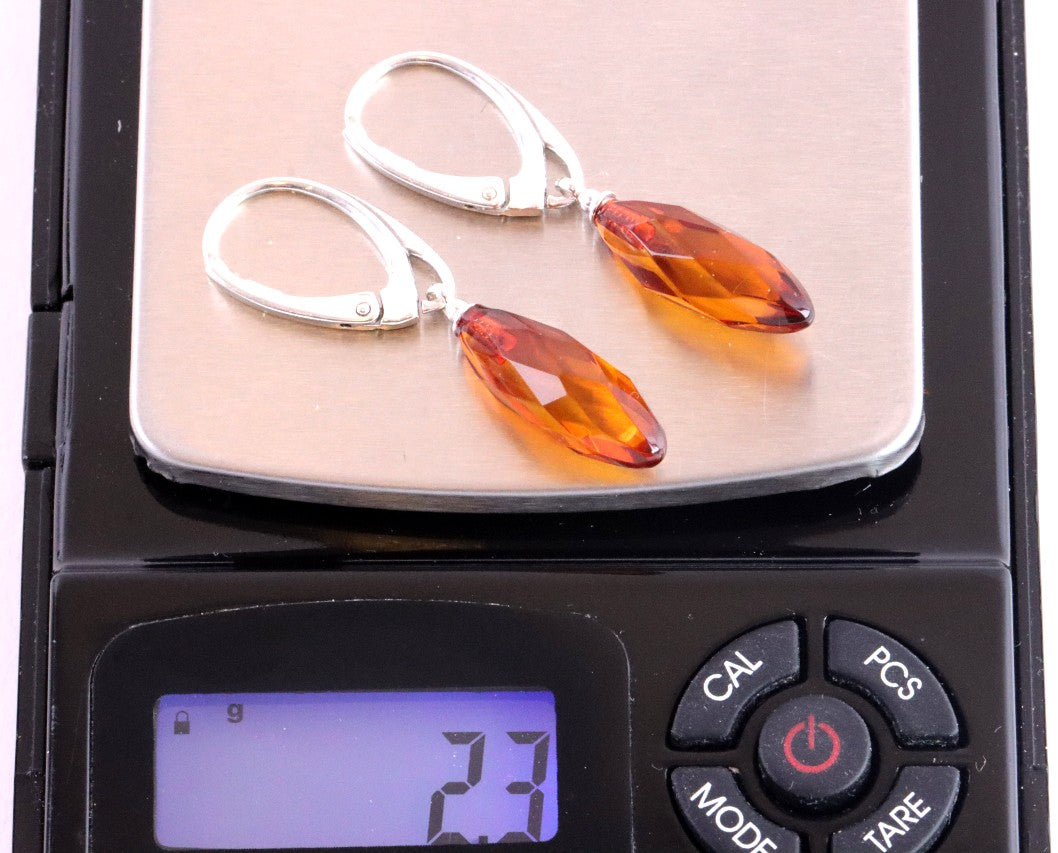 Dainty Faceted Teardrop Amber Earrings