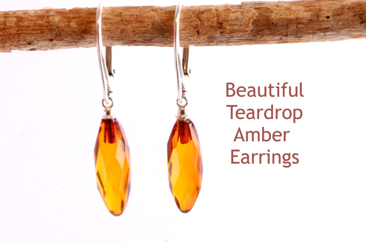 Dainty Faceted Teardrop Amber Earrings