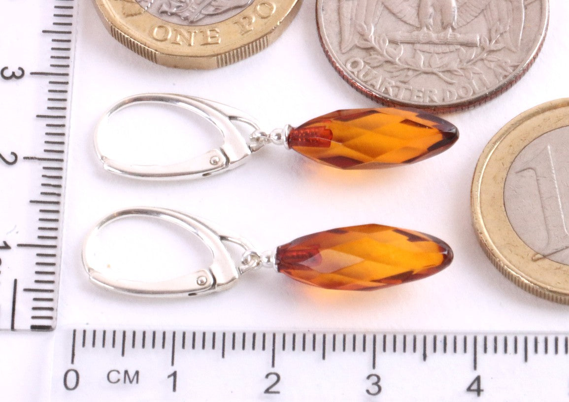 Dainty Faceted Teardrop Amber Earrings