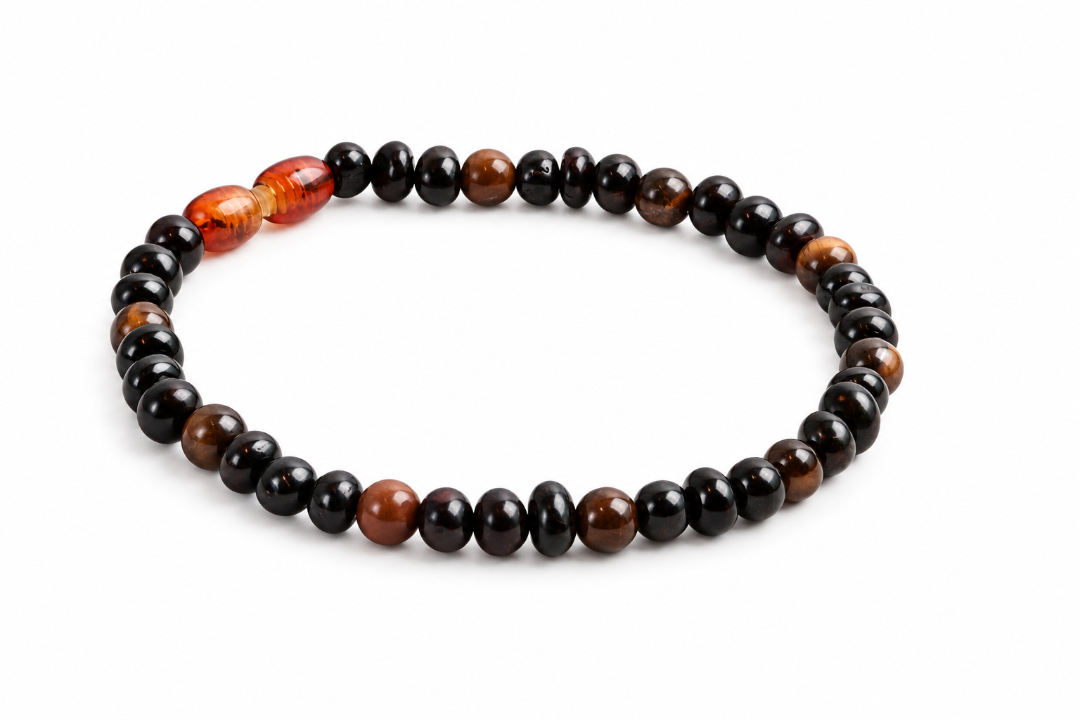 Dark Baltic Amber and Tigers Eye Adult Anklet