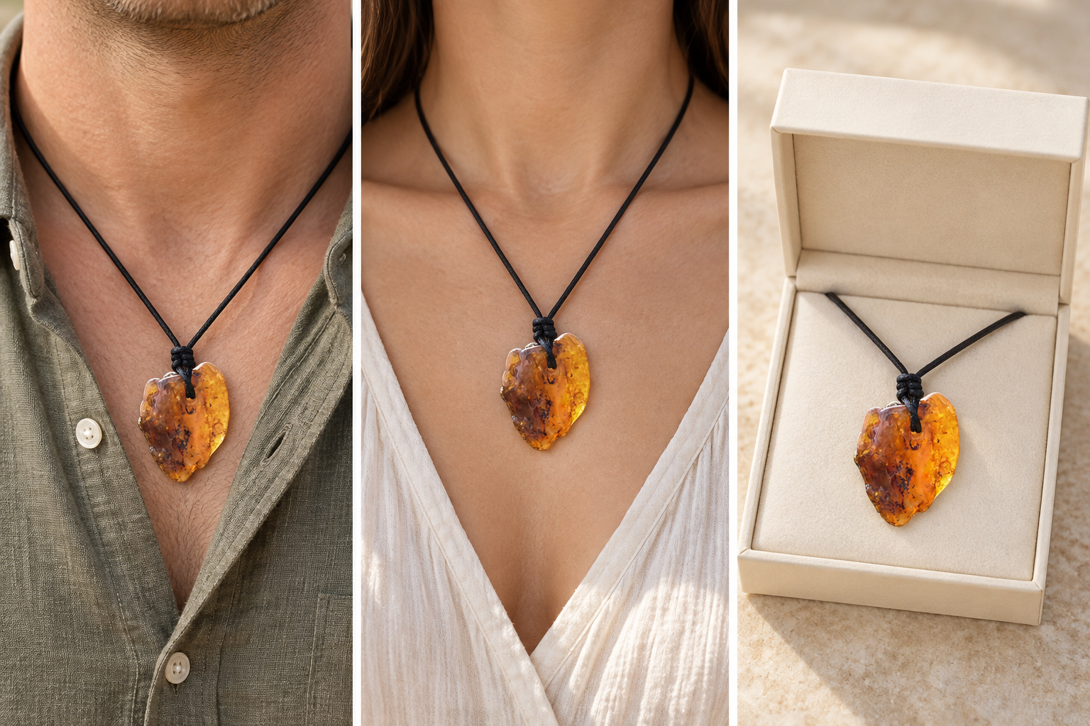 Large Natural Baltic Amber Amulet Pendant Necklace