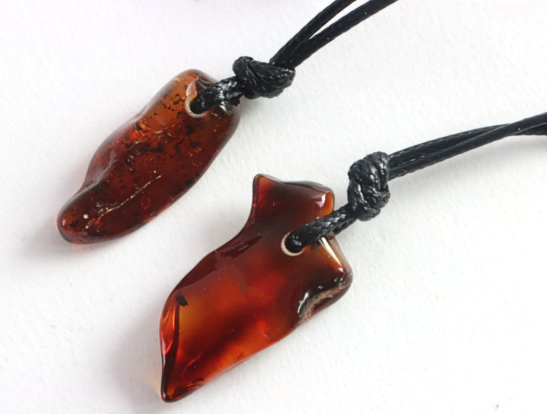 Set of 2 Polished Baltic Amber Amulet Pendants