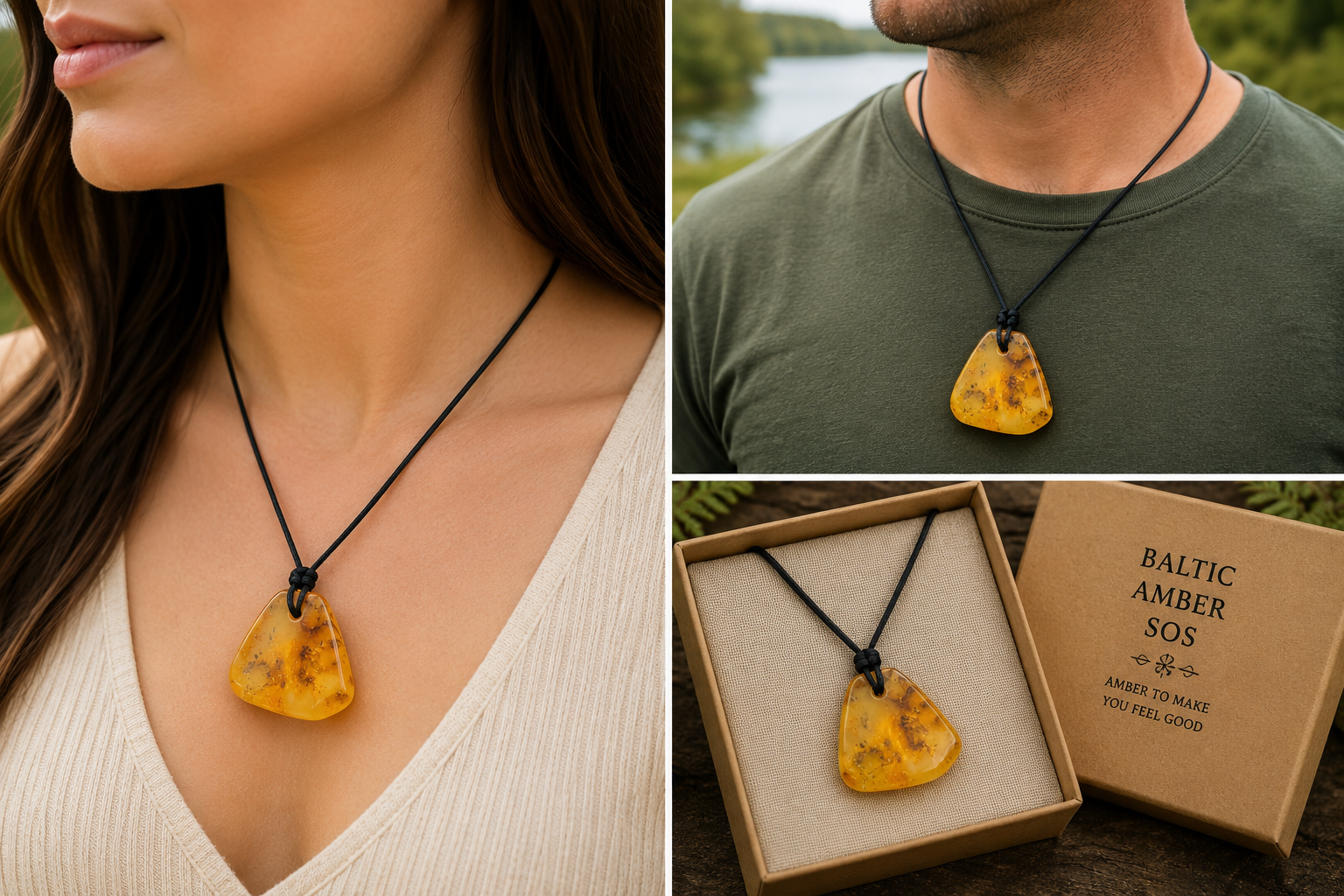 Baltic Amber Amulet Pendant with Free Extra Amulet