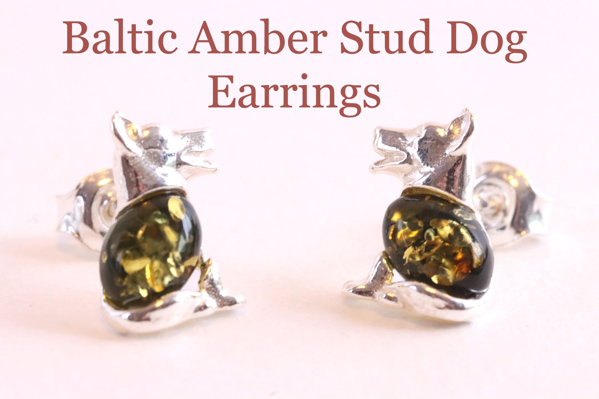 Cute Dog Stud Earrings Green Amber Studs Amber SOS