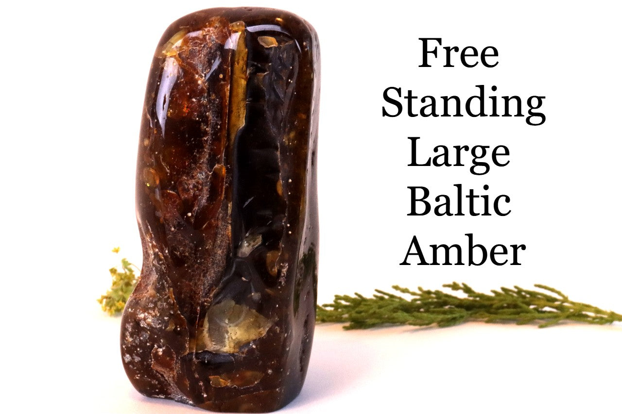 Free standing large Baltic Amber on a white background with text