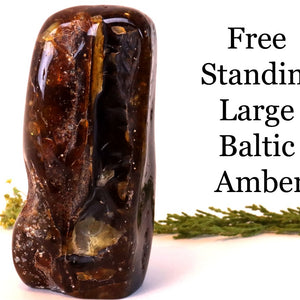 Free standing large Baltic Amber on a white background with text