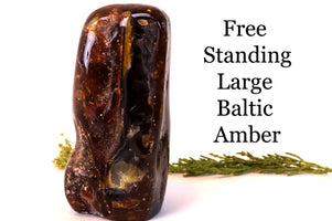 Free standing large Baltic Amber on a white background with text