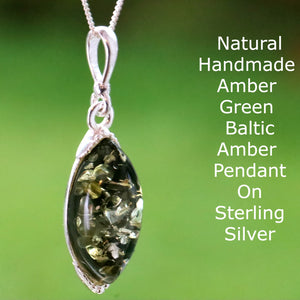 Green amber pendant necklace