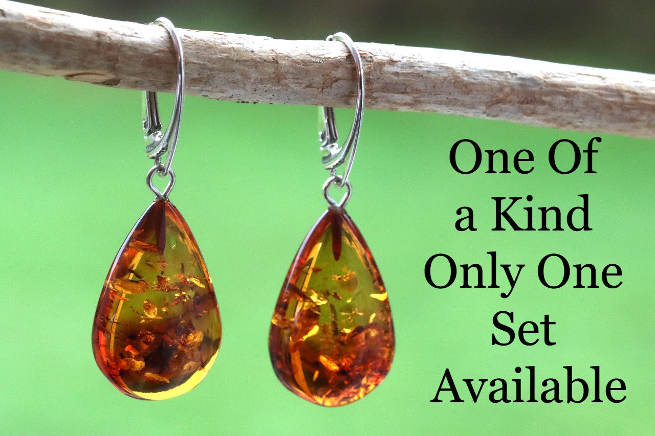 Baltic Amber Earrings on 925 Sterling Silver Only One Available