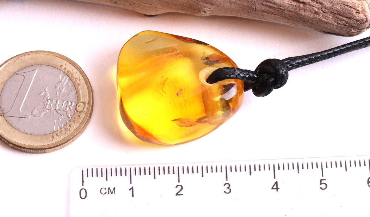 Natural Handmade Amber Amulet Pendant with Tiny Insect Inclusion
