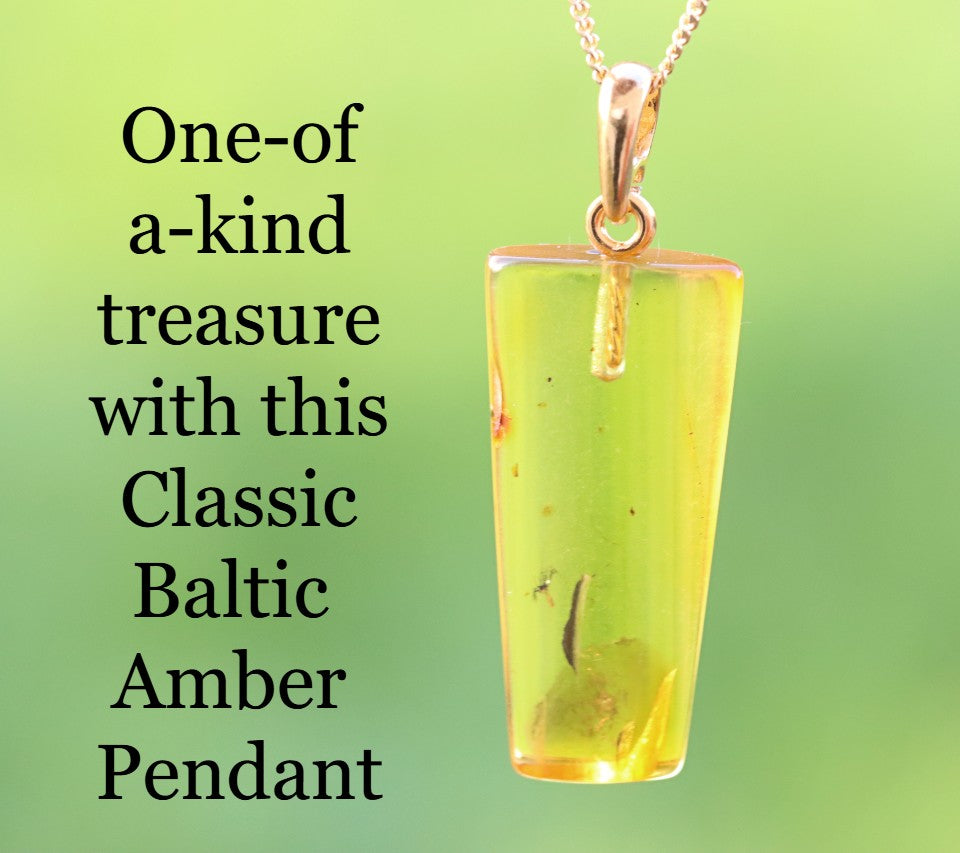 Natural Baltic Amber Pendant with Insect Inclusion – 925 Gold-Plated Silver Setting