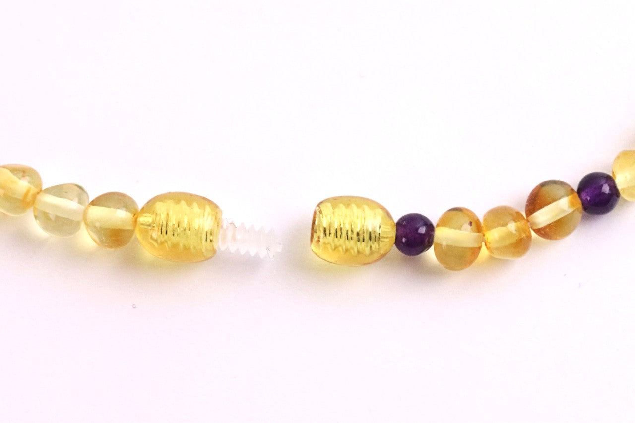 Amethyst and Baltic Amber Adult Necklace