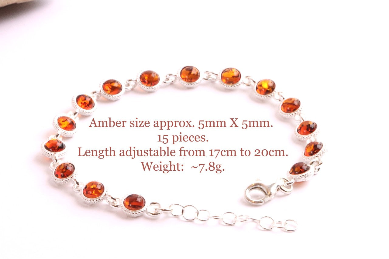 Honey Amber Gemstone Bracelet – 925 Sterling Silver Link Design