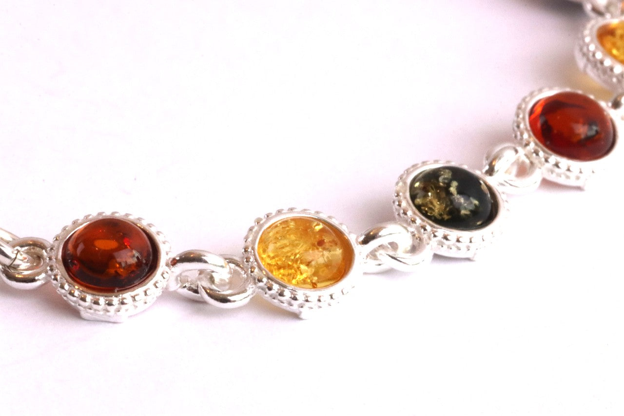 Sterling Silver & Mixed Amber Link Bracelet