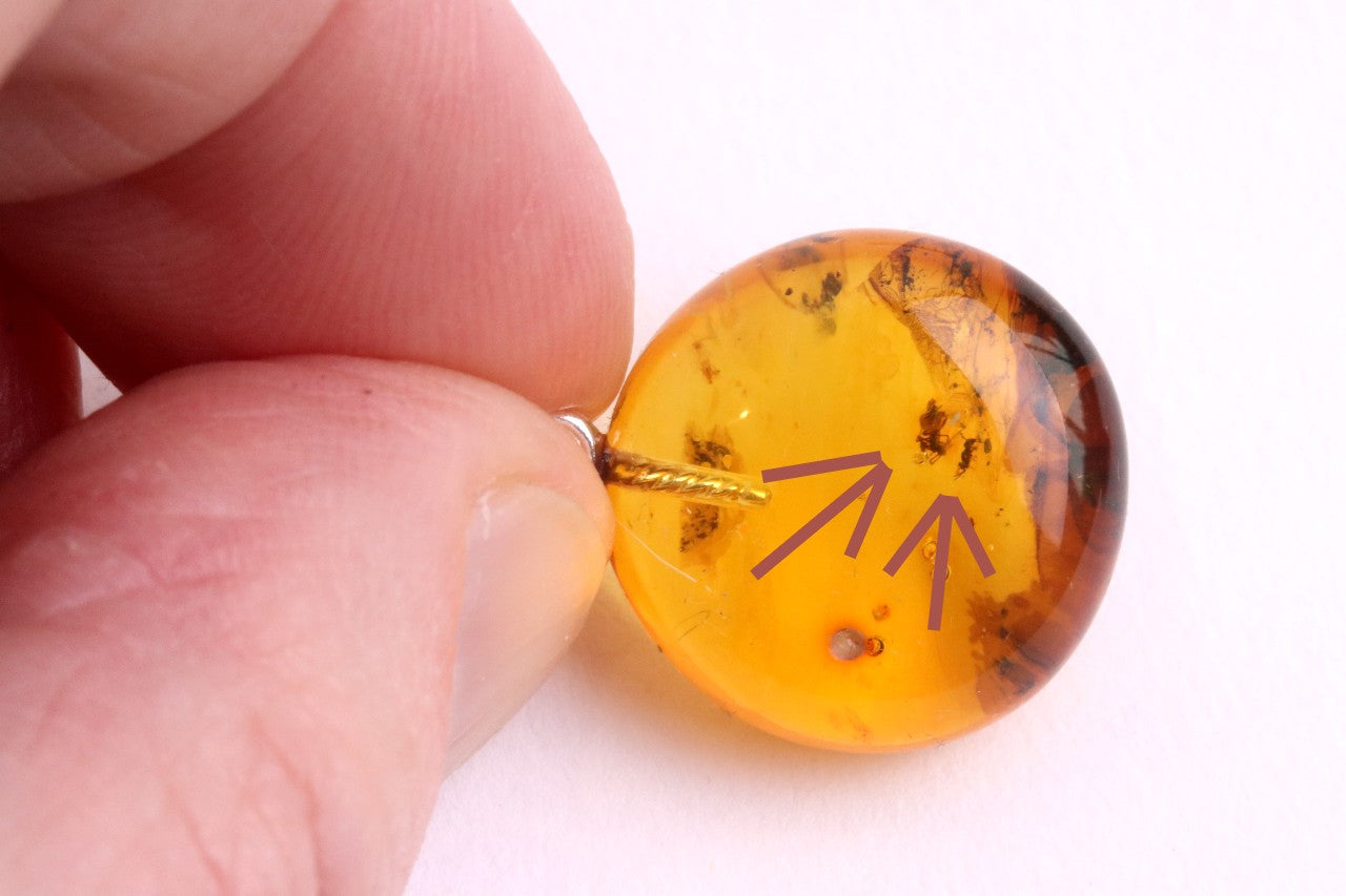 Sterling Silver Baltic Amber Pendant with 2 X Insect