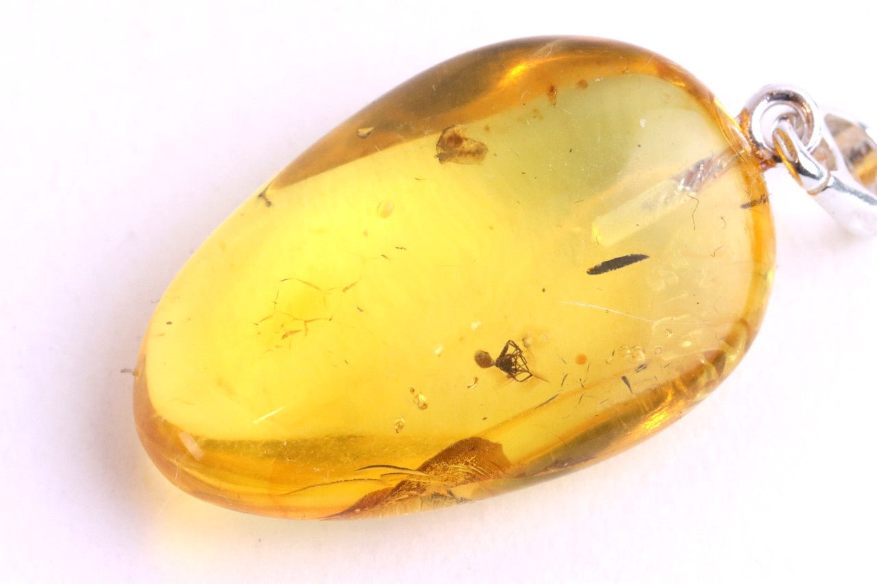 Golden Amber Pendant with Insect on Sterling Silver