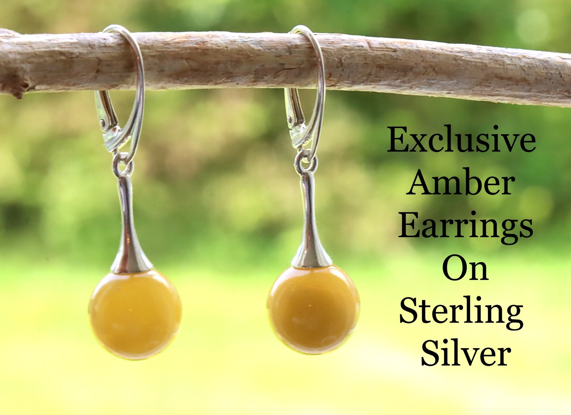 Warm White Amber Silver Earrings