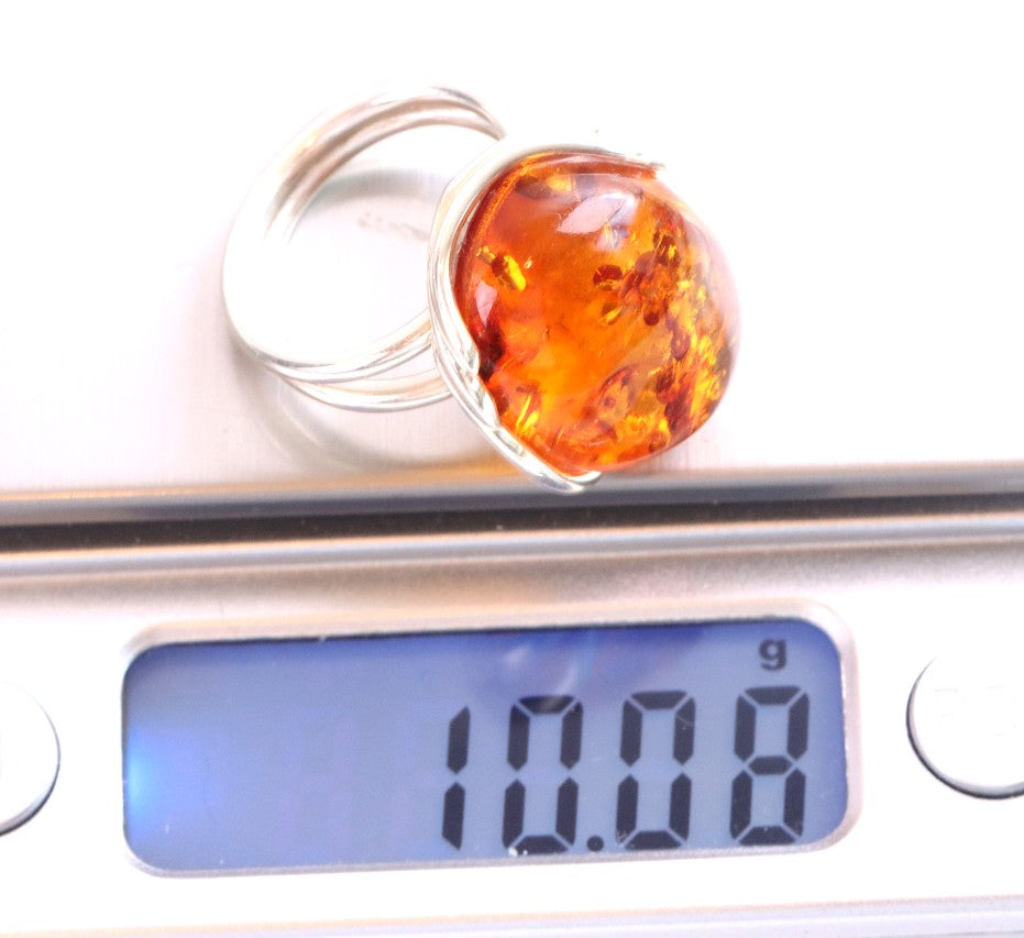Solid Sterling Silver Honey Amber Ring