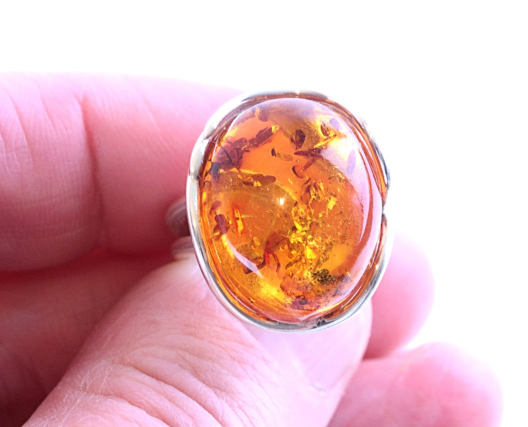 Solid Sterling Silver Honey Amber Ring