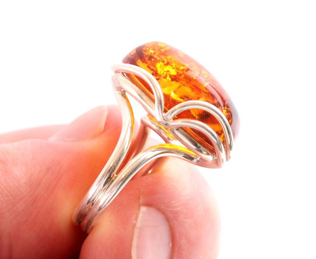 Solid Sterling Silver Honey Amber Ring