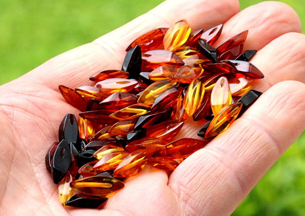 Hand-Cut Baltic Amber Beads with 1mm Holes | Diagonally Drilled Gemstones