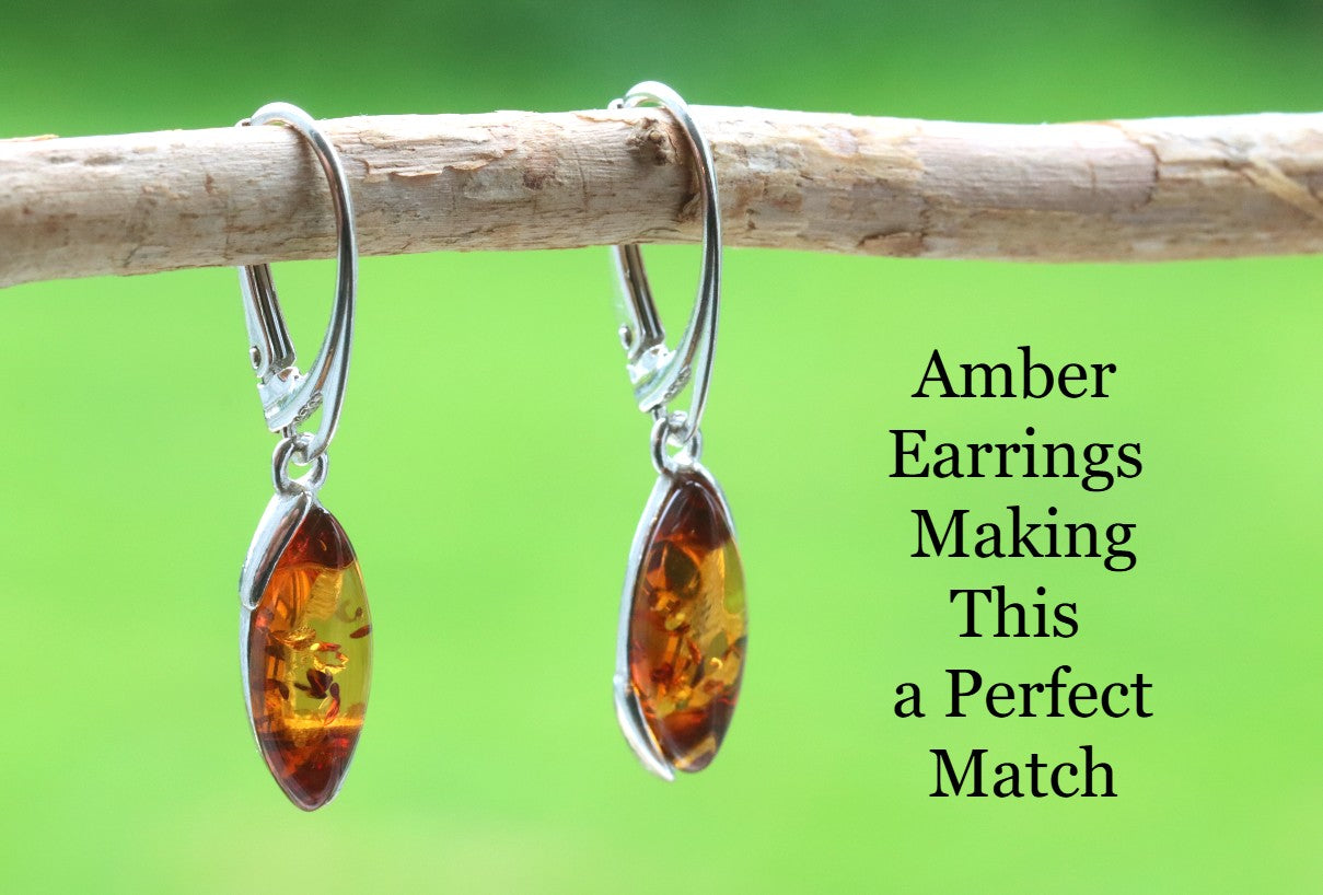 Golden Baltic Amber Pendant & Earrings Set