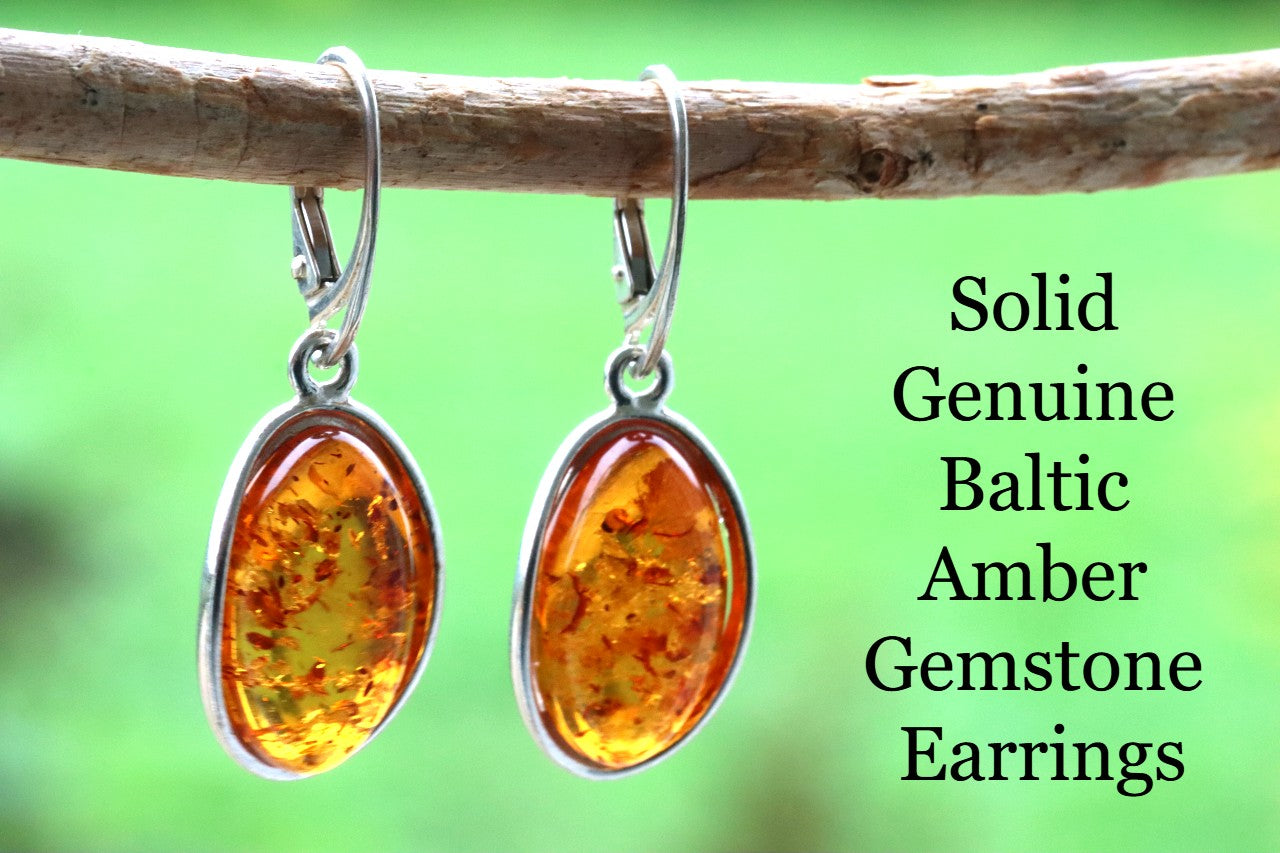Solid Genuine Baltic Amber Gemstone Earrings