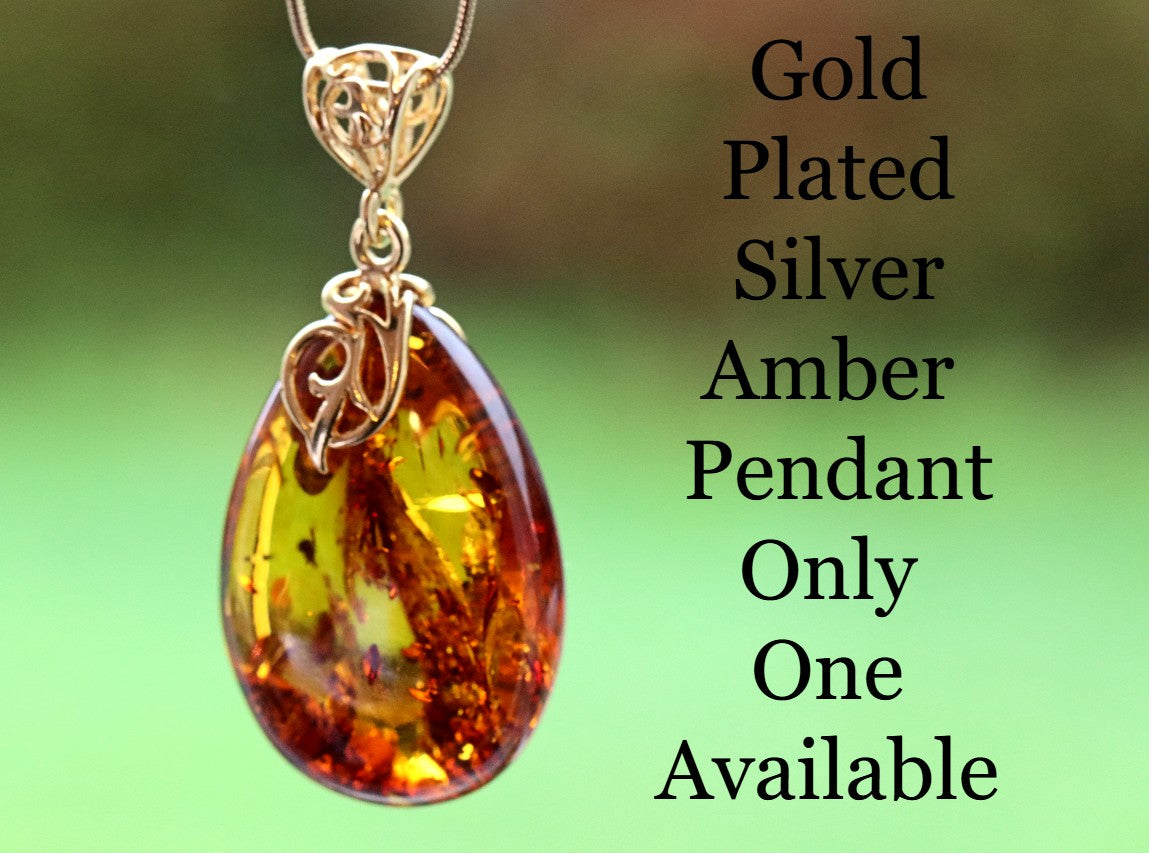 Gold Plated Silver Amber Pendant Only One Available