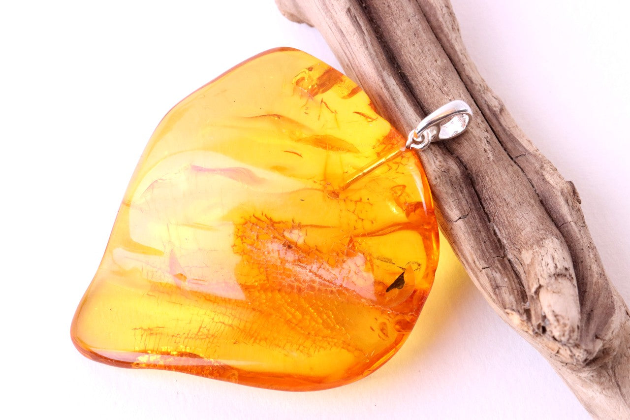Natural Honey Amber Pendant in 925 Sterling Silver