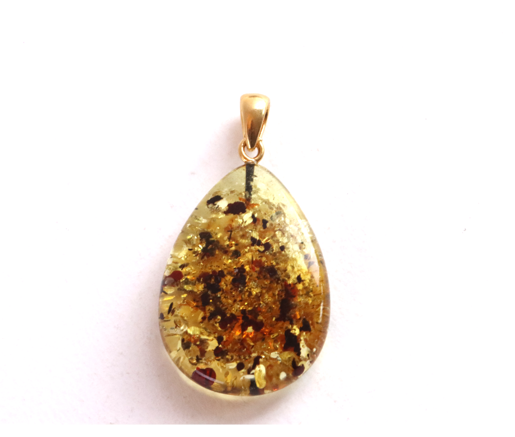 One-of-a-Kind Baltic Amber Drop Pendant on Gold Plated Sterling Silver