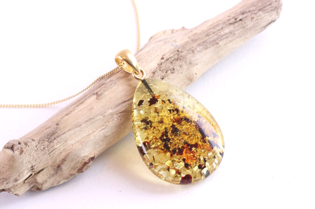 One-of-a-Kind Baltic Amber Drop Pendant on Gold Plated Sterling Silver