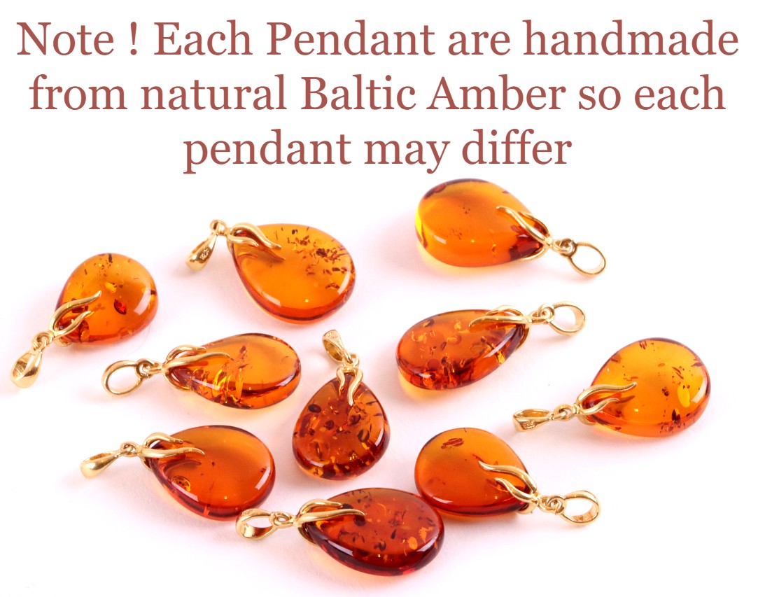 Classic Baltic Amber Drop Pendant on 925 Gold Plated Silver