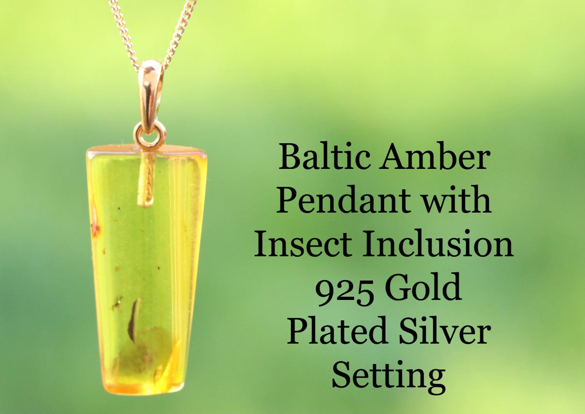 Natural Baltic Amber Pendant with Insect Inclusion – 925 Gold-Plated Silver Setting