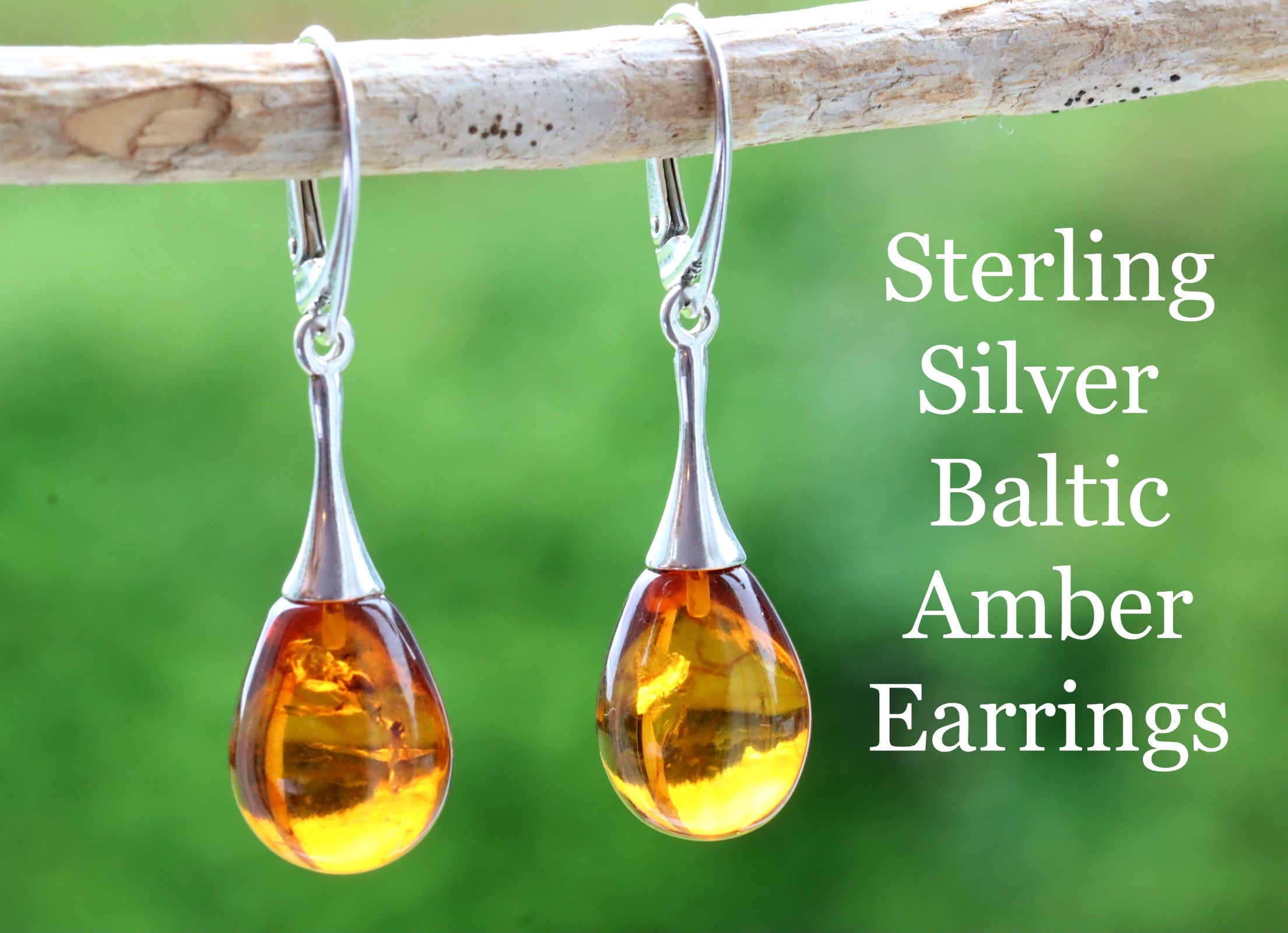 Silver Amber Earrings Amber Drop Earrings Amber SOS