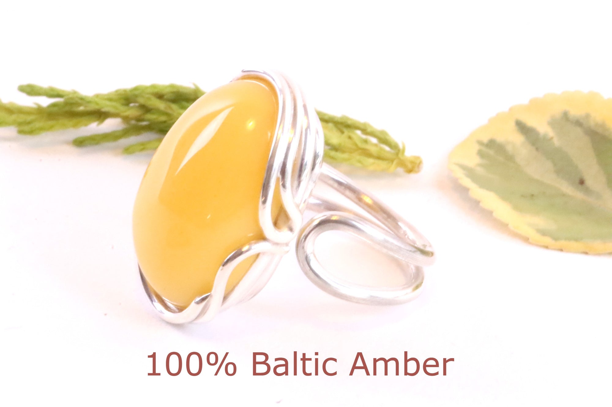 White Amber Oval Ring