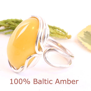 White Amber Oval Ring